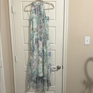 Leslie Fay Floral High-Low Halter Dress in Mint, Lavender, White